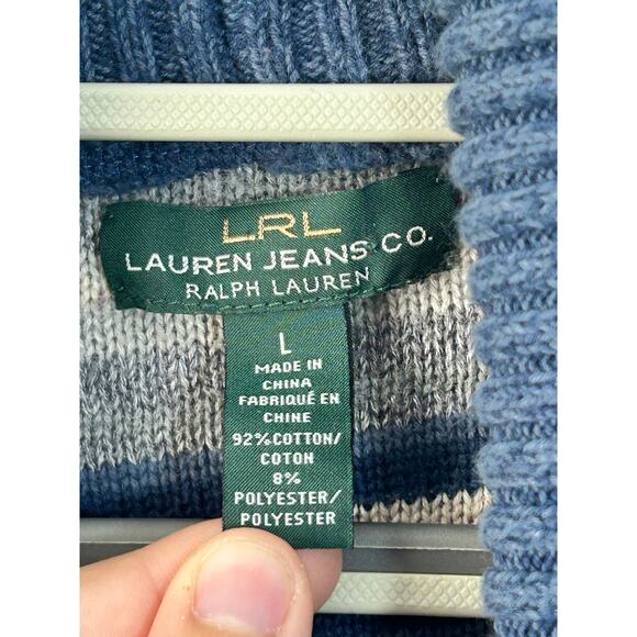 Vintage Lauren Jeans Co Cardigan Sweater Large Blue Red Striped Cabin Core - Picture 6 of 6